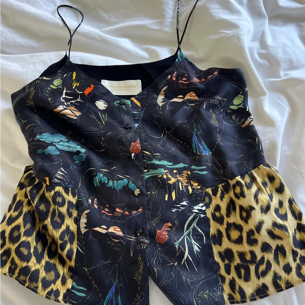 Black and Leopard Print Camisole Top